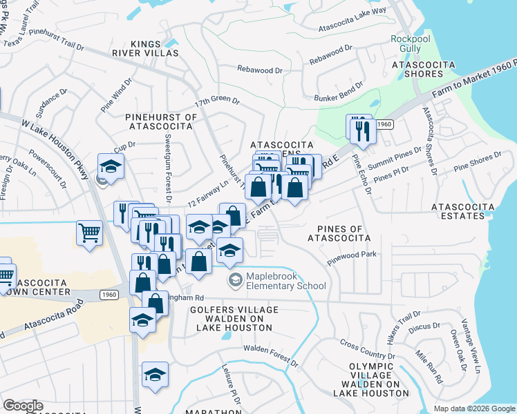 map of restaurants, bars, coffee shops, grocery stores, and more near 7927 Farm to Market 1960 in Humble