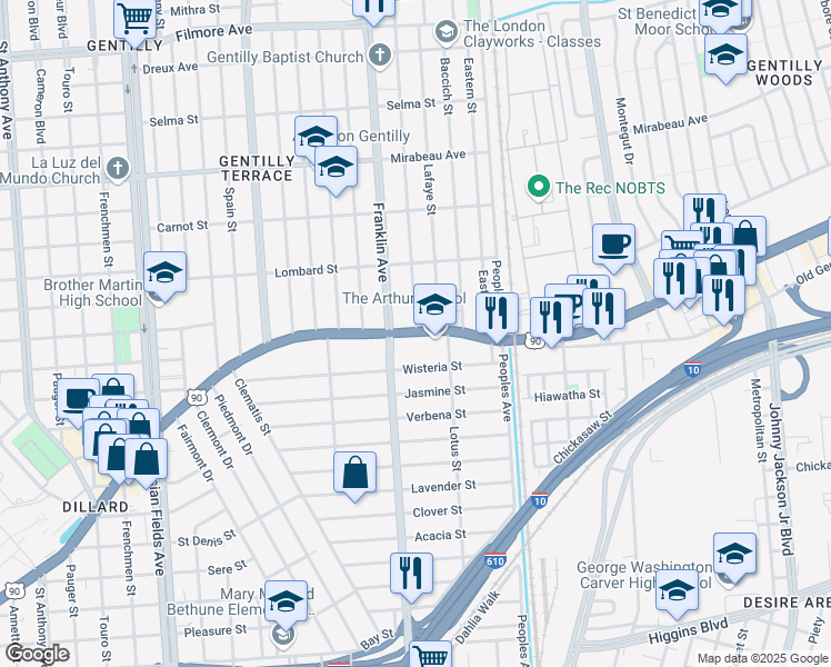 map of restaurants, bars, coffee shops, grocery stores, and more near 3774 Gentilly Boulevard in New Orleans
