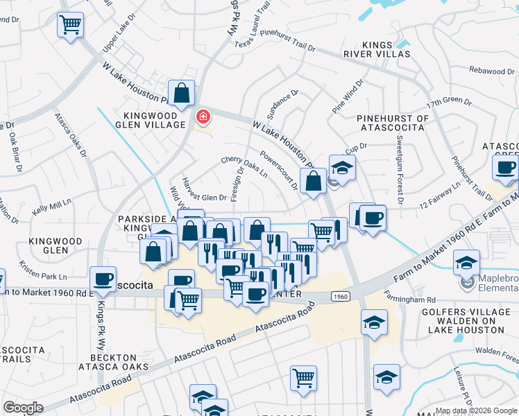 map of restaurants, bars, coffee shops, grocery stores, and more near 19702 Clear Dale Drive in Humble