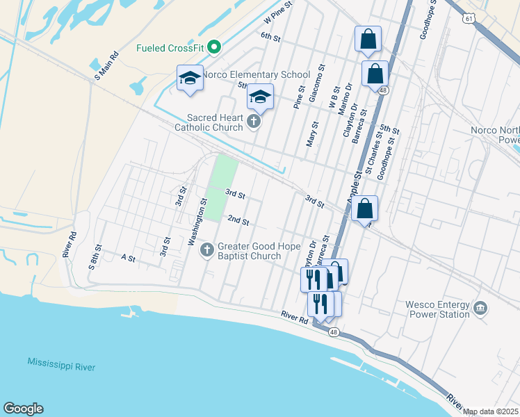 map of restaurants, bars, coffee shops, grocery stores, and more near 227 East Street in Norco