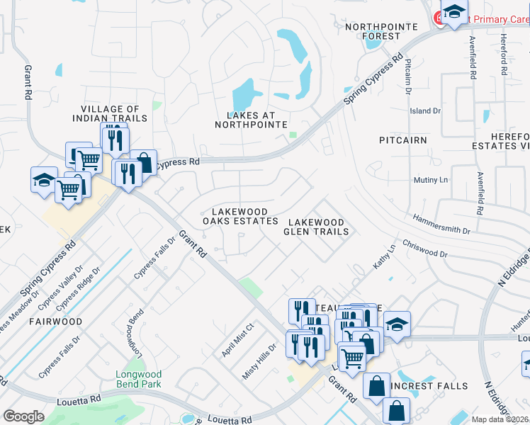 map of restaurants, bars, coffee shops, grocery stores, and more near 13418 Cypress Pond Road in Cypress