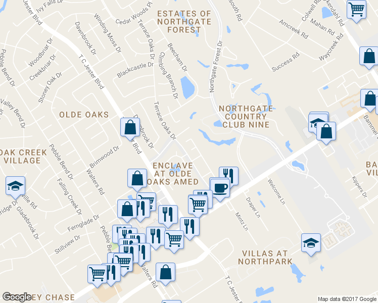map of restaurants, bars, coffee shops, grocery stores, and more near 3119 Mountain Oak Court in Houston