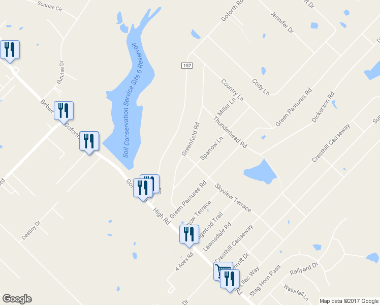 map of restaurants, bars, coffee shops, grocery stores, and more near 221 Greenfield Road in Kyle