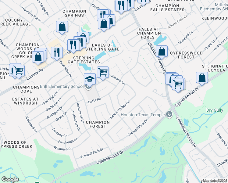 map of restaurants, bars, coffee shops, grocery stores, and more near 8915 Herts Road in Spring