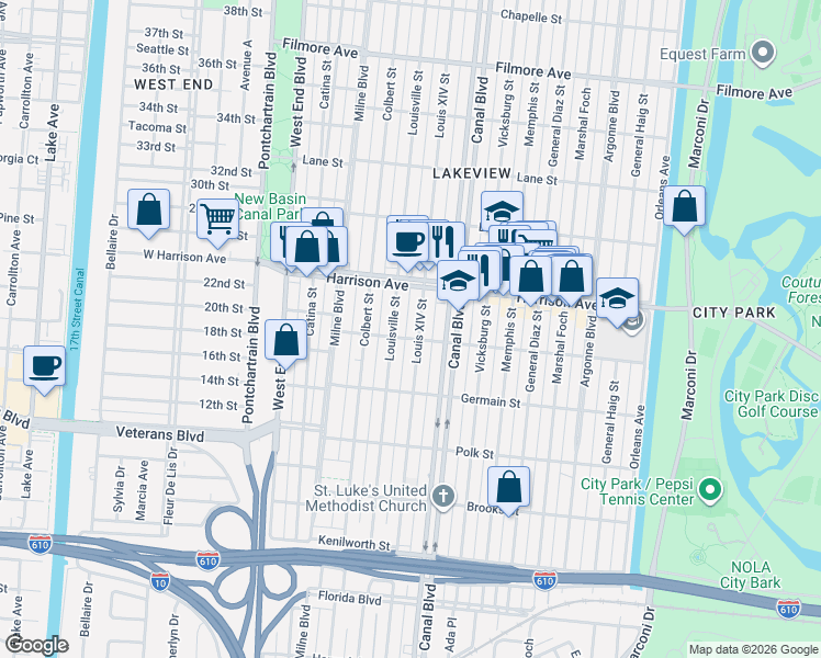 map of restaurants, bars, coffee shops, grocery stores, and more near 603 French Street in New Orleans