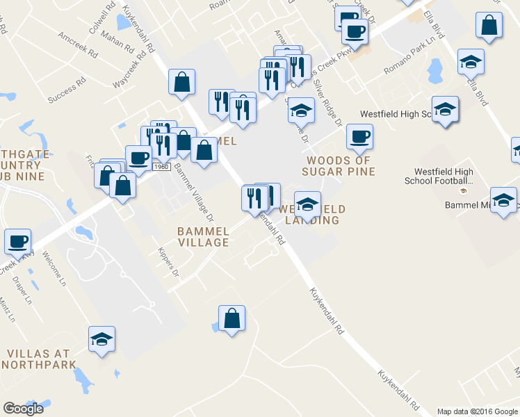 map of restaurants, bars, coffee shops, grocery stores, and more near in Houston