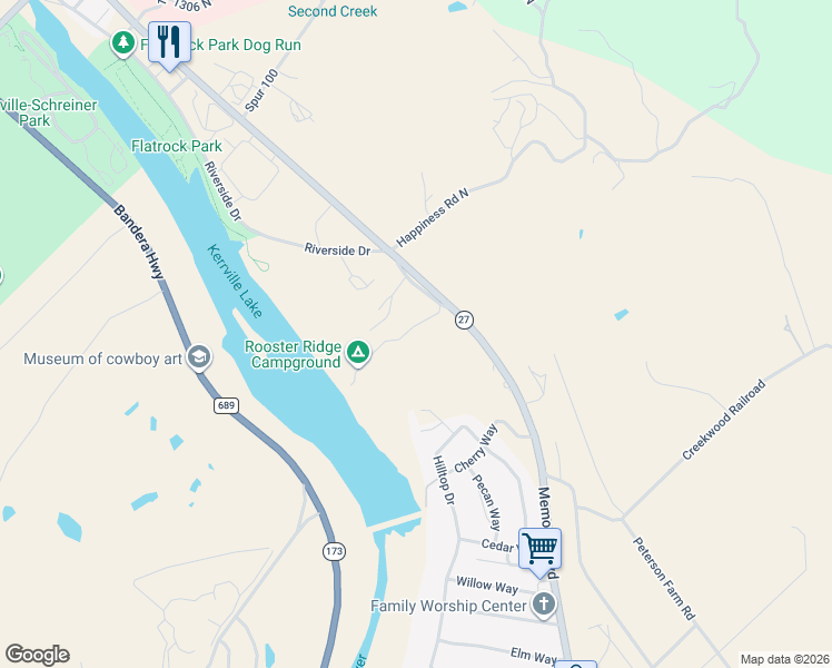 map of restaurants, bars, coffee shops, grocery stores, and more near 1232 East in Kerrville
