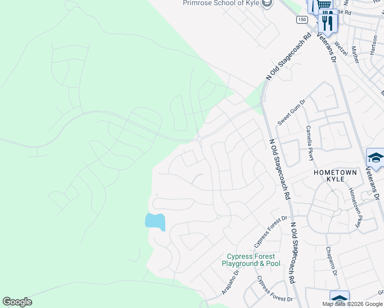 map of restaurants, bars, coffee shops, grocery stores, and more near 141 West Branch Road in Kyle