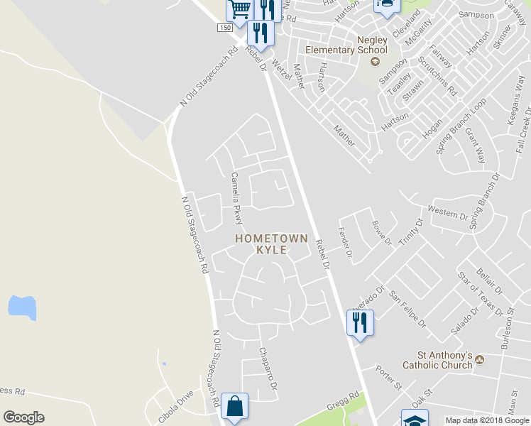 map of restaurants, bars, coffee shops, grocery stores, and more near 268 Bottle Brush Drive in Kyle