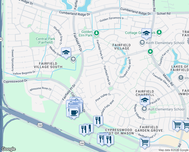 map of restaurants, bars, coffee shops, grocery stores, and more near 15342 Wild Timber Tr in Cypress