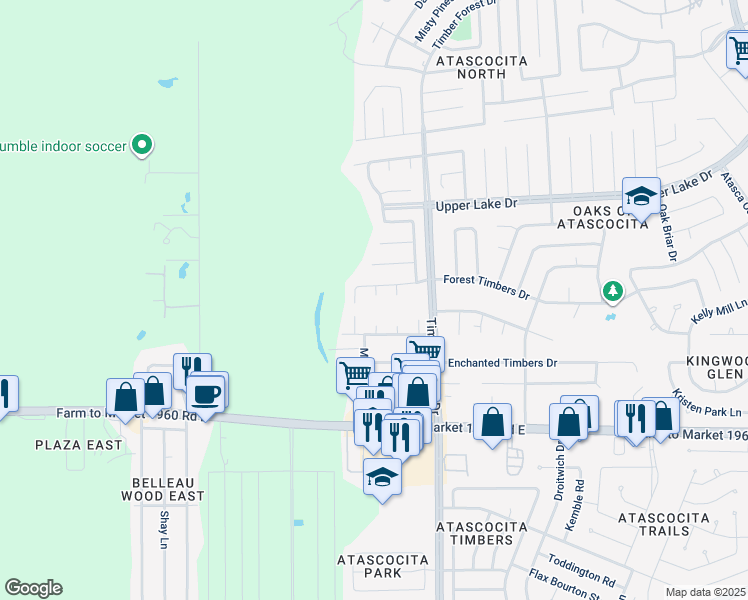 map of restaurants, bars, coffee shops, grocery stores, and more near 19403 Half Moon Court in Humble