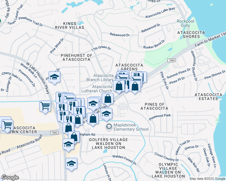 map of restaurants, bars, coffee shops, grocery stores, and more near 7926 Farm to Market 1960 in Humble