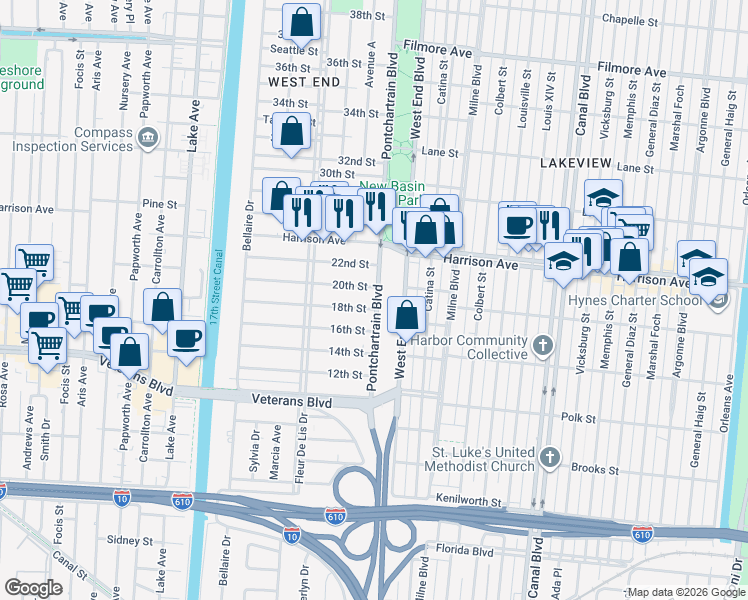 map of restaurants, bars, coffee shops, grocery stores, and more near in New Orleans