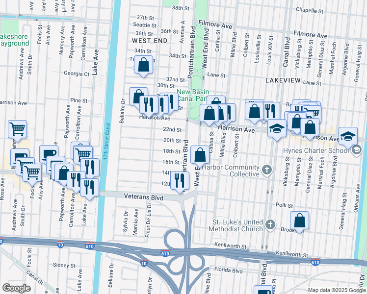 map of restaurants, bars, coffee shops, grocery stores, and more near in New Orleans
