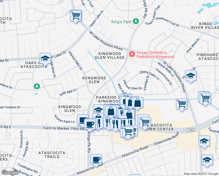 map of restaurants, bars, coffee shops, grocery stores, and more near 19214 Spruce Bough Lane in Humble