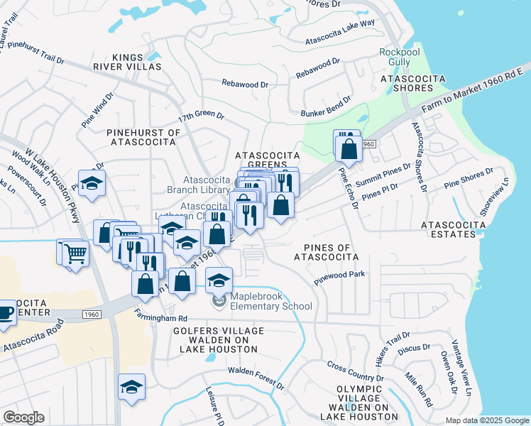 map of restaurants, bars, coffee shops, grocery stores, and more near 8146 Farm to Market 1960 in Atascocita