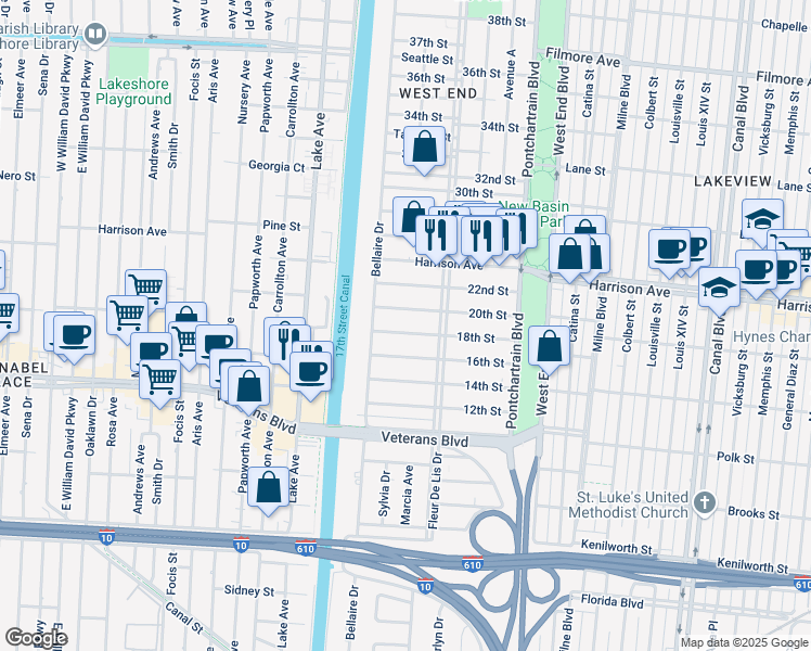 map of restaurants, bars, coffee shops, grocery stores, and more near 332 18th Street in New Orleans