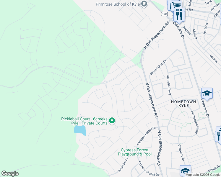 map of restaurants, bars, coffee shops, grocery stores, and more near 194 Trout River Road in Kyle