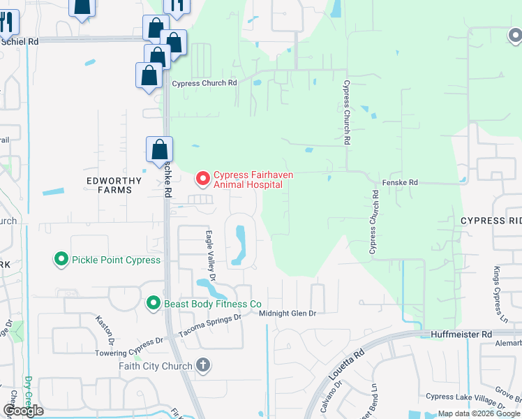 map of restaurants, bars, coffee shops, grocery stores, and more near 15723 Summer Maple Trail in Cypress