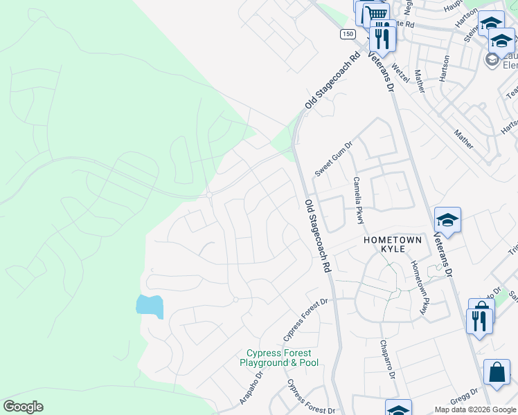 map of restaurants, bars, coffee shops, grocery stores, and more near 188 Silver Pass in Kyle