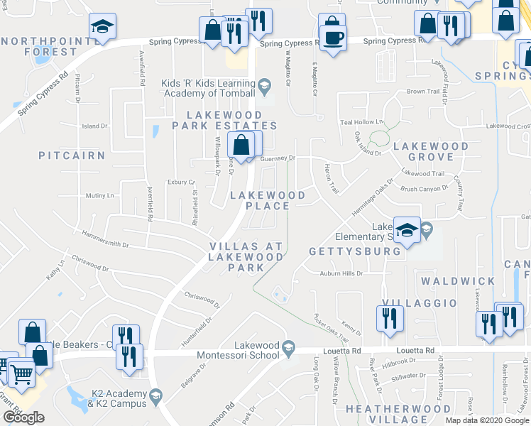 map of restaurants, bars, coffee shops, grocery stores, and more near 16023 Summerville Lake Drive in Tomball