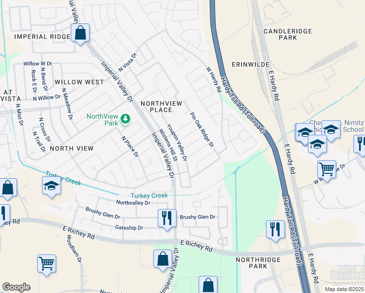 map of restaurants, bars, coffee shops, grocery stores, and more near 1103 Laurel Chase Tr in Houston