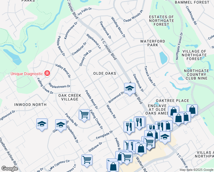 map of restaurants, bars, coffee shops, grocery stores, and more near 3506 Shanemoss Court in Houston