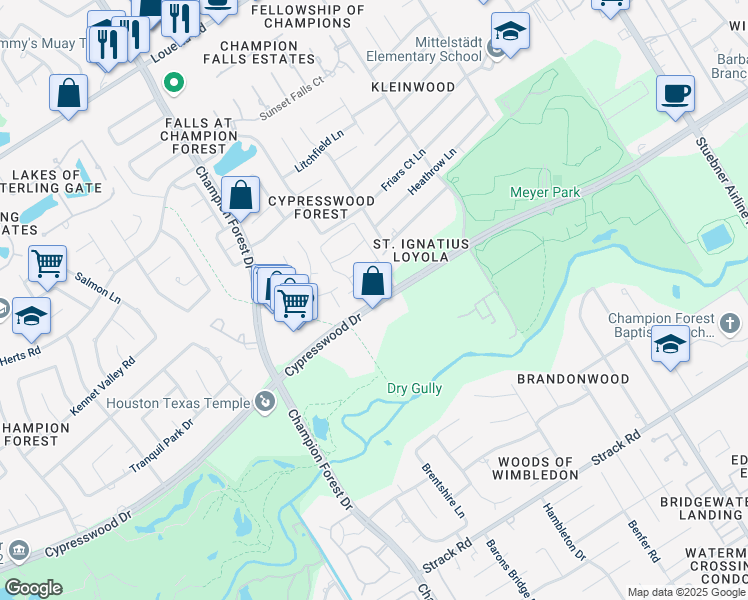 map of restaurants, bars, coffee shops, grocery stores, and more near 8100 Cypresswood Drive in Spring