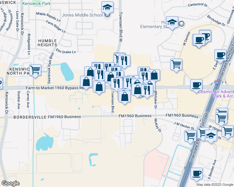 map of restaurants, bars, coffee shops, grocery stores, and more near 9490 Farm to Market 1960 Bypass Road West in Humble