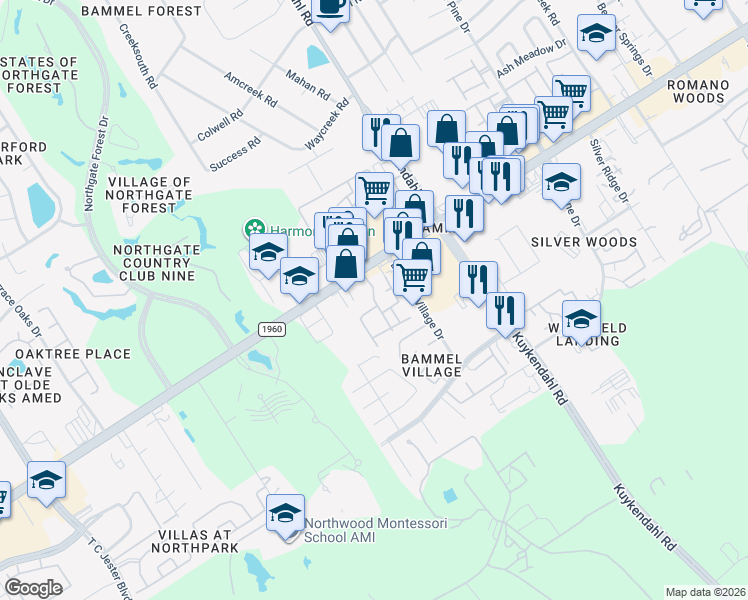 map of restaurants, bars, coffee shops, grocery stores, and more near 2431 Farm to Market 1960 in Houston