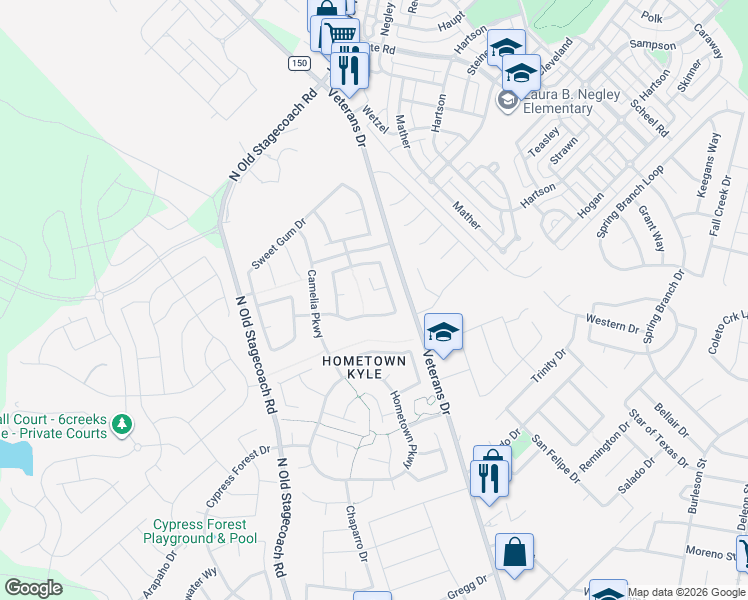 map of restaurants, bars, coffee shops, grocery stores, and more near 139 Steeple Brush Cove in Kyle
