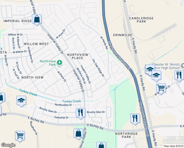 map of restaurants, bars, coffee shops, grocery stores, and more near 1211 Pecan Green Way in Houston