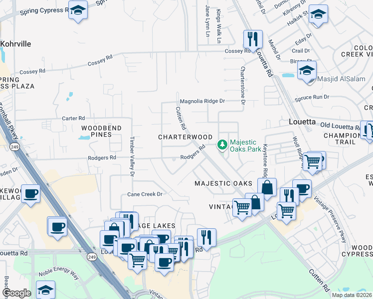 map of restaurants, bars, coffee shops, grocery stores, and more near in Harris County