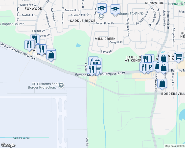 map of restaurants, bars, coffee shops, grocery stores, and more near 7805 FM 1960 Road East in Humble