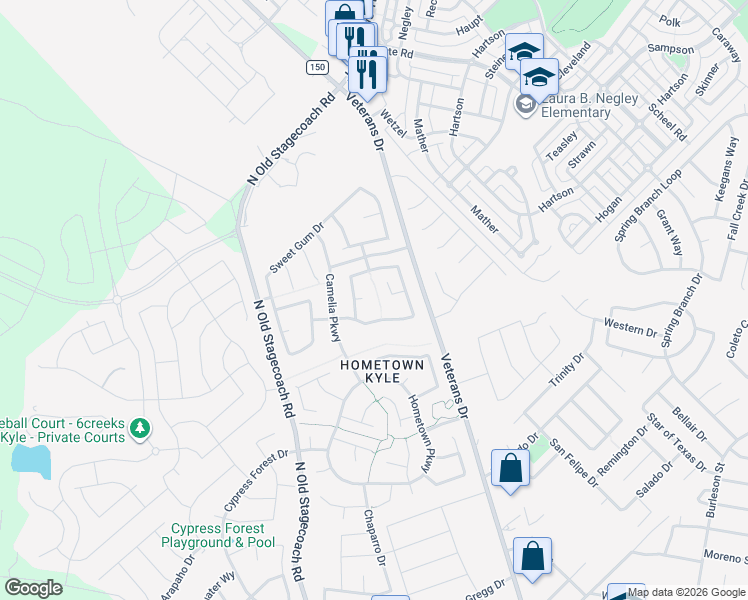 map of restaurants, bars, coffee shops, grocery stores, and more near 139 Steeple Brush Cove in Kyle