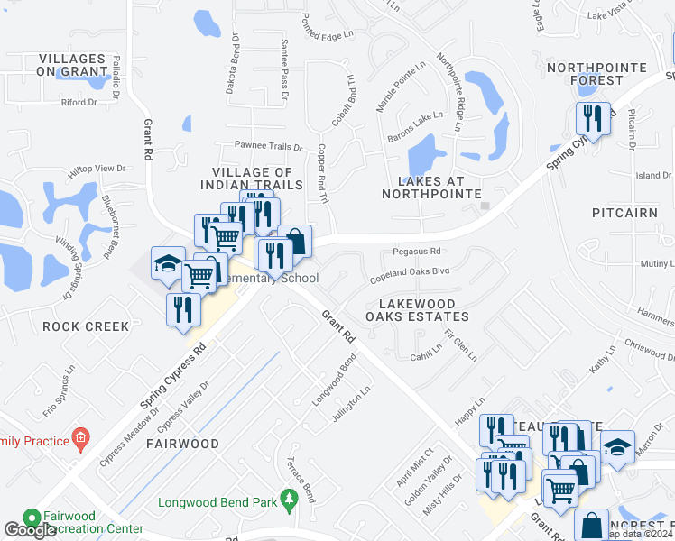 map of restaurants, bars, coffee shops, grocery stores, and more near 13806 Almahurst Circle in Cypress
