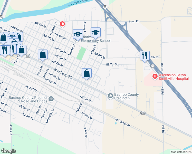 map of restaurants, bars, coffee shops, grocery stores, and more near 408 Marburger Street in Smithville