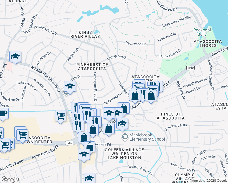 map of restaurants, bars, coffee shops, grocery stores, and more near 7818 Hurst Forest Drive in Humble
