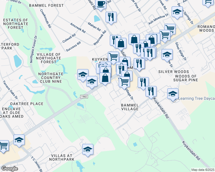 map of restaurants, bars, coffee shops, grocery stores, and more near 2507 Cypress Creek Parkway in Houston