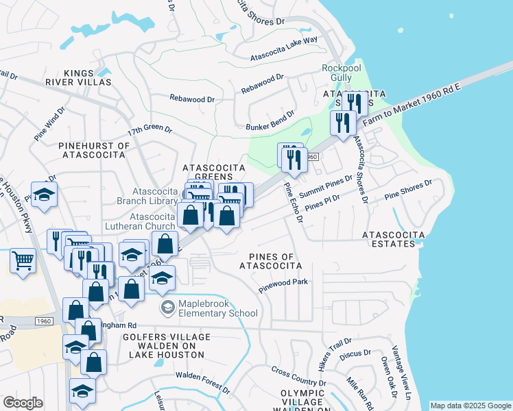 map of restaurants, bars, coffee shops, grocery stores, and more near 8300 Farm to Market 1960 in Humble