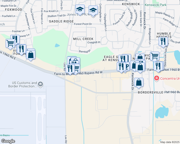 map of restaurants, bars, coffee shops, grocery stores, and more near 8003 Farm to Market 1960 in Humble