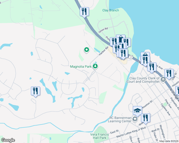 map of restaurants, bars, coffee shops, grocery stores, and more near 3710 Glyn Cottage Court in Green Cove Springs