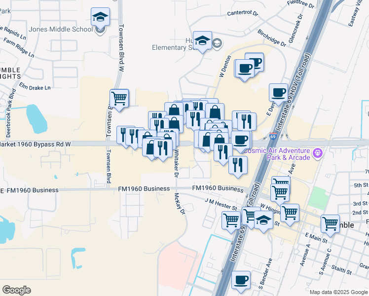 map of restaurants, bars, coffee shops, grocery stores, and more near 9608 Farm to Market 1960 in Humble