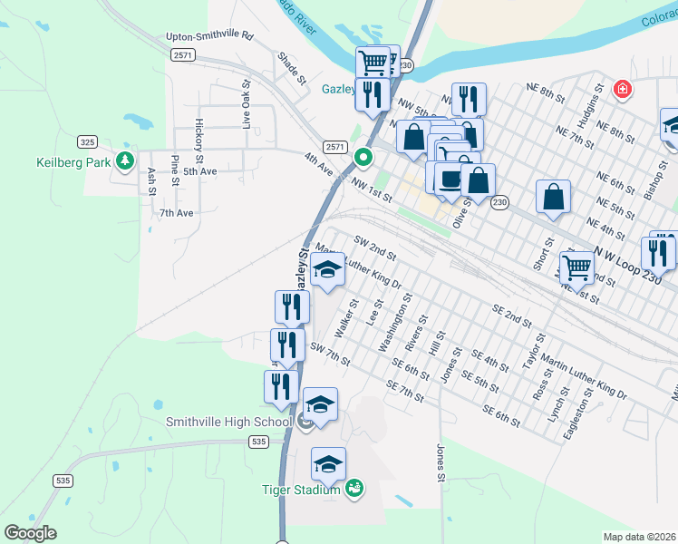map of restaurants, bars, coffee shops, grocery stores, and more near 302 4th Avenue in Smithville
