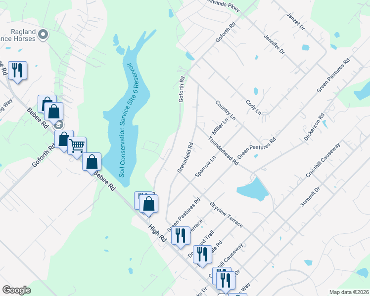 map of restaurants, bars, coffee shops, grocery stores, and more near 212 Greenfield Road in Kyle
