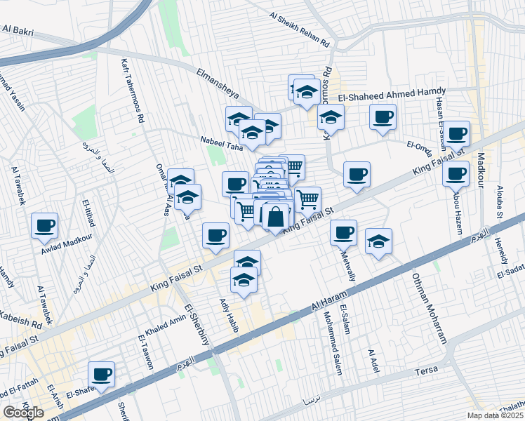 map of restaurants, bars, coffee shops, grocery stores, and more near Hasan Mohammed in El Talbia