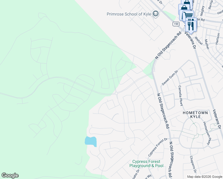 map of restaurants, bars, coffee shops, grocery stores, and more near 141 West Branch Road in Kyle