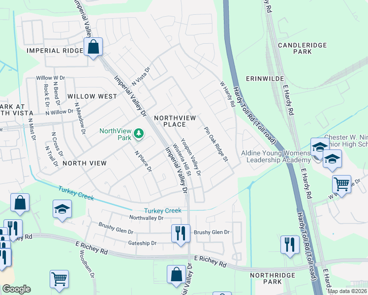 map of restaurants, bars, coffee shops, grocery stores, and more near 1103 Laurel Chase Tr in Houston