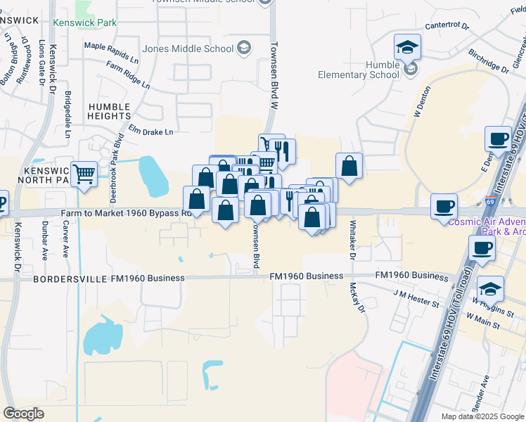 map of restaurants, bars, coffee shops, grocery stores, and more near 9490 Farm to Market 1960 Bypass Road West in Humble
