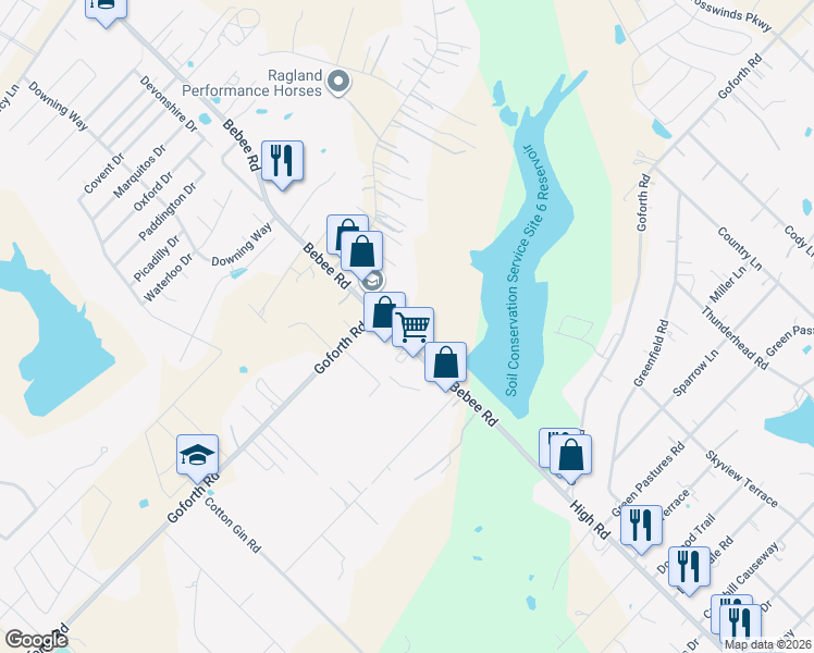 map of restaurants, bars, coffee shops, grocery stores, and more near 2631 Bebee Road in Kyle